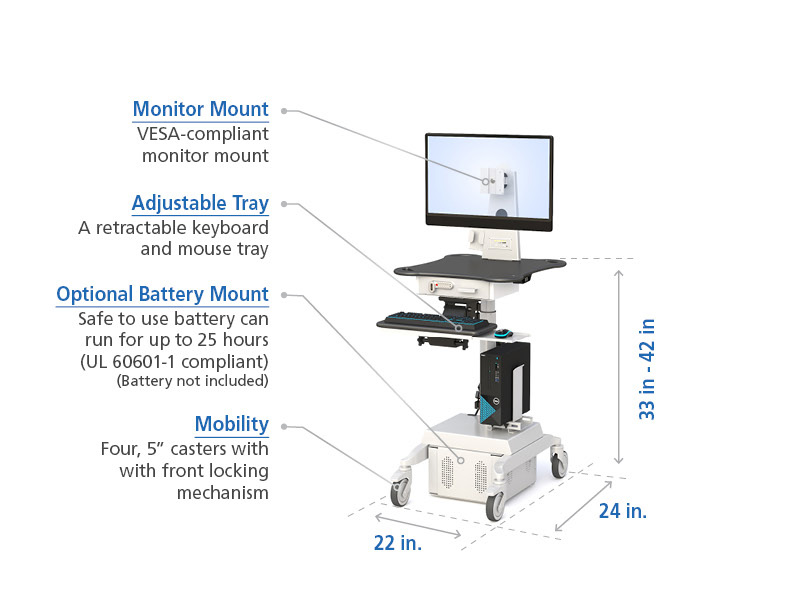 772737 healthcare medical computer pole cart specs