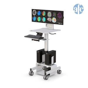 Mobile height adjustable pnuematic cart with dual monitor display
