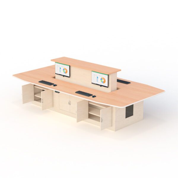 Built-in 4K display on adjustable conference table for seamless presentations