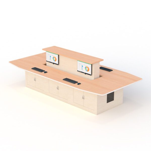 Hidden cable routing system in height-adjustable meeting table