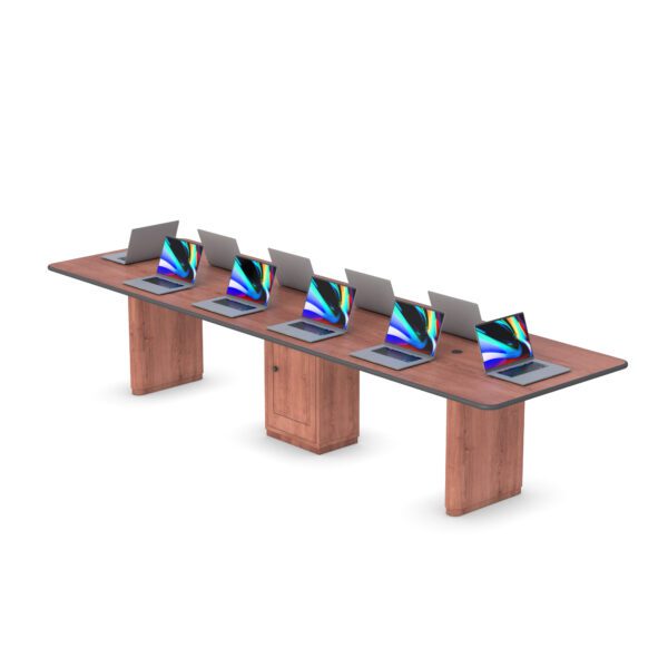 Mesa de sala de conferencias con carril de alimentación AV integrado