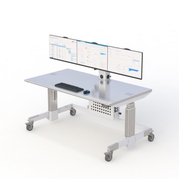 AFC Triple Monitor Cleanroom Computer Desk Cart: Ergonomic Design for Productivity