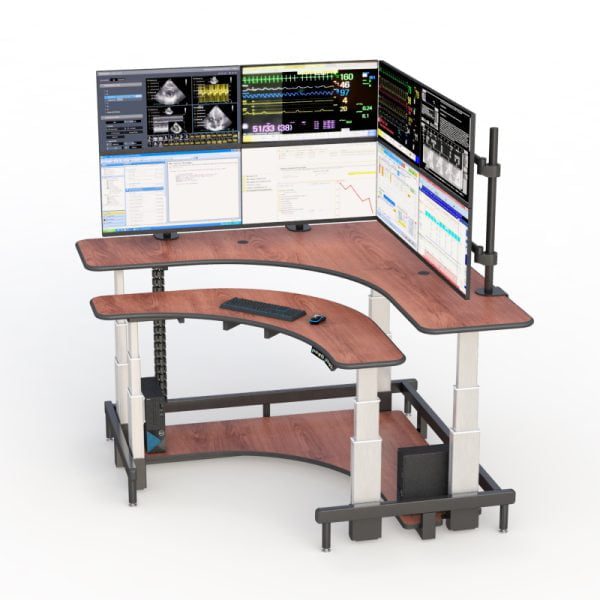 Adjustable Telemedicine ICU Corner Dual Tier Workstation