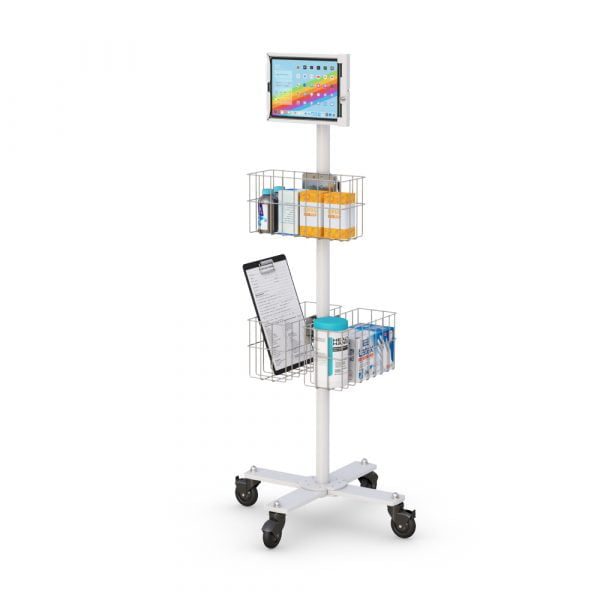 Mobile Tablet cart and triple Storage baskets