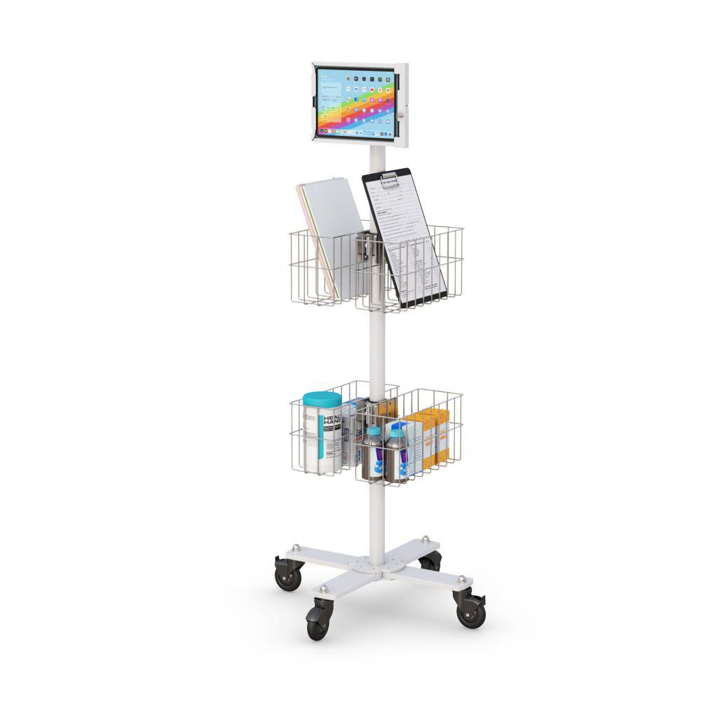 Mobile Cart with Tablet Frame Holder and Quadruple Wire Storage