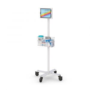 Ergonomic Tablet Cart with wire basket storage