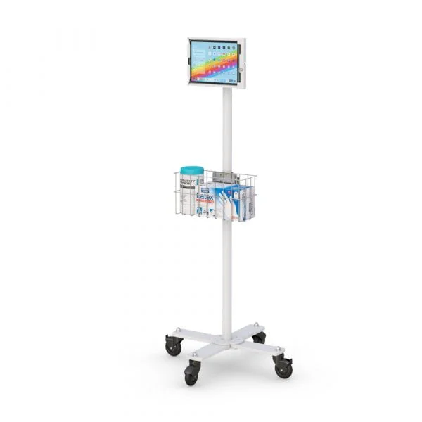 Mobile Tablet cart with wire basket storage