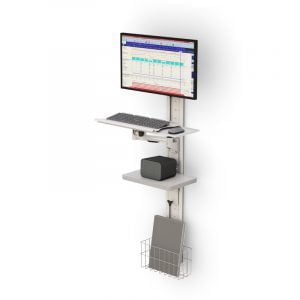 Wall mounted computer system with metal adjustable keyboard, Utility shelf and Storage basket