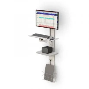 Wall mounted computer system with metal adjustable keyboard, Utility shelf and Storage basket