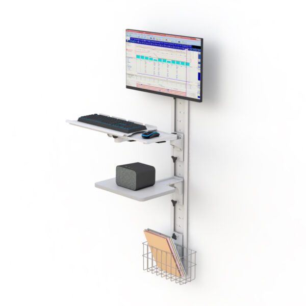 Computer Workstation Wall Mounted Track with Wire Basket