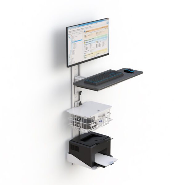 Wall Mounted Computer Workstation Track System with Printer Tray