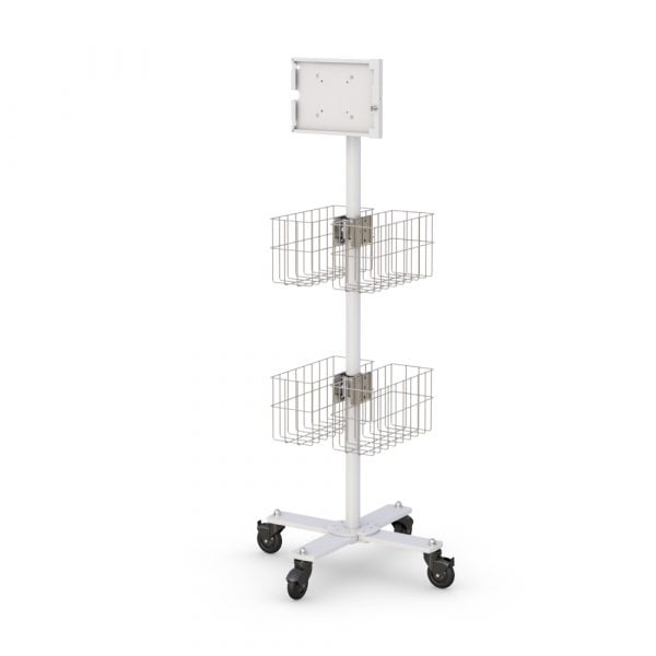 Mobile Cart with Tablet Frame Holder and Quadruple Wire Storage Baskets