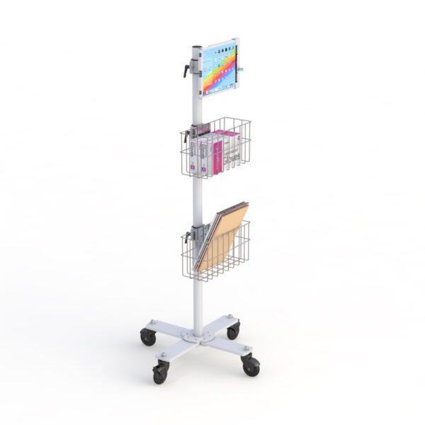 AFC Medical Standing Computer Cart with Adjustable Storage Basket