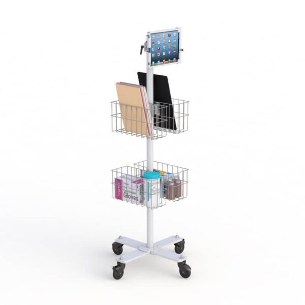 Adjustable Mobile Tablet Computer Cart with Storage by AFC Image