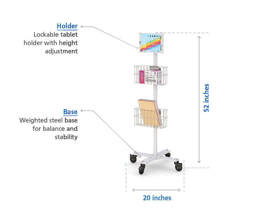 Ergonomic Medical Standing Computer Cart with Double Storage Baskets