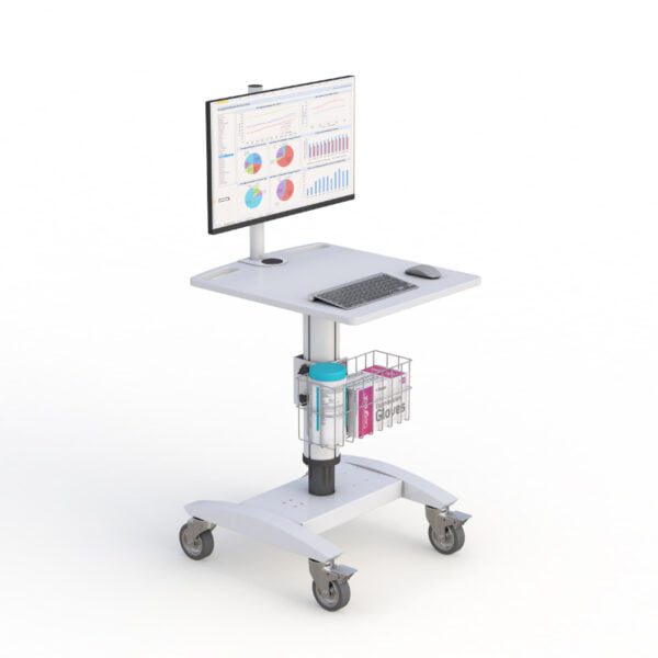 AFC Single Monitor Medical Utility Cart with Computer Tray and Wheels