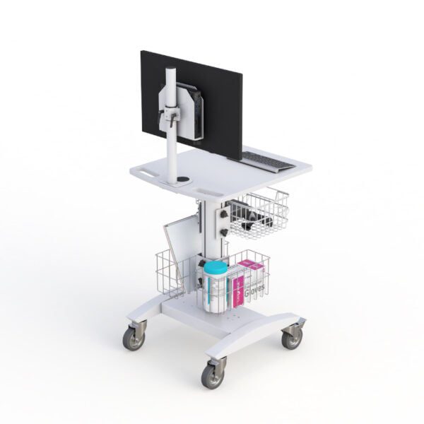 Ergonomic Computer Utility Cart with Wire Basket