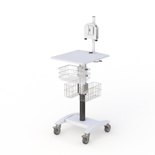 Ergonomic Medical Computer Utility Cart with Wire Basket