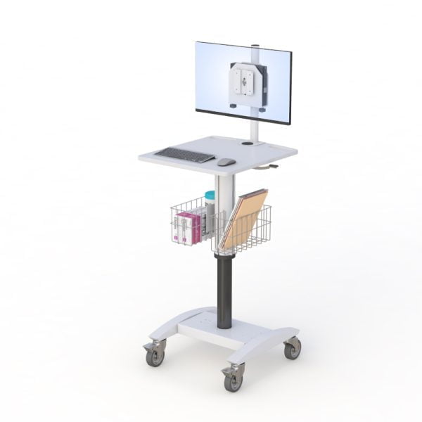 Telemedicine Medical Cart with Wire Storage Basket