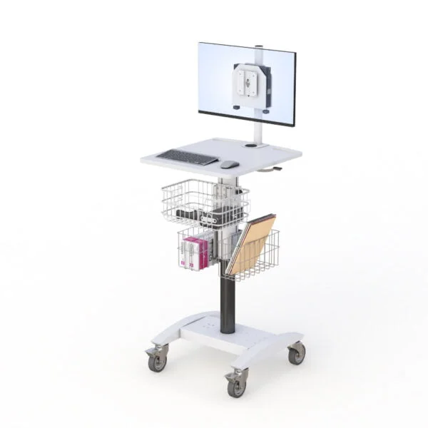 Pneumatic PC Cart with Triple Storage Basket