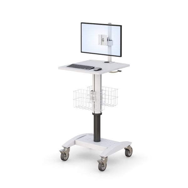 Pneumatic Cart with Wire Storage Basket, Monitor and Thin-Client PC Mounts