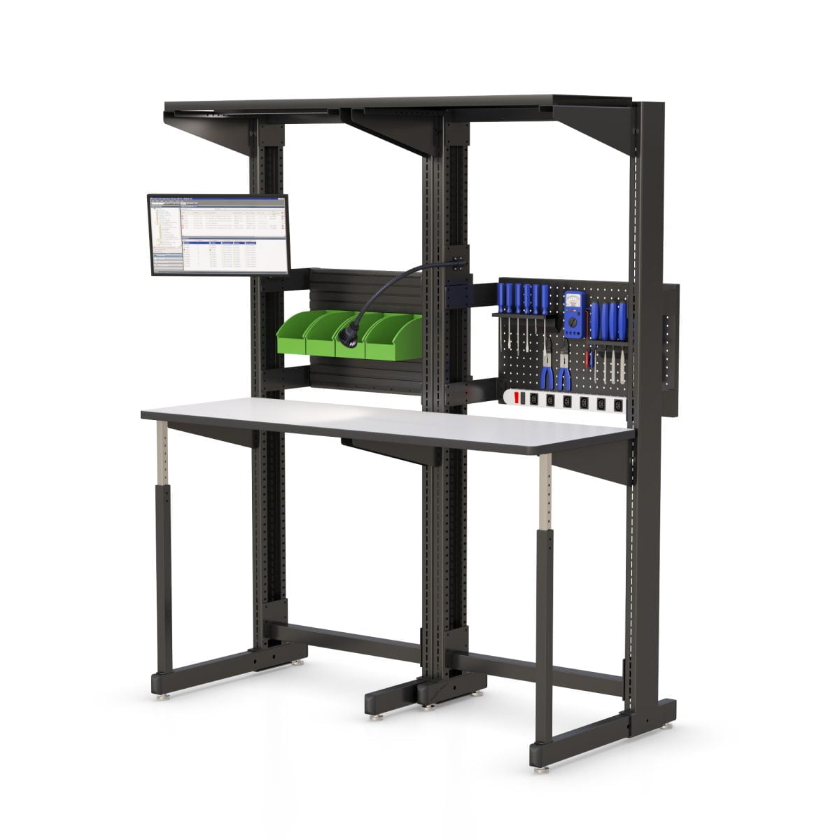 Banco de trabajo industrial con superficie de escritorio ESD y pantalla de  monitor - AFC Industries
