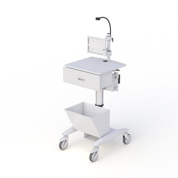 Telemedicine cart in clinical setting demonstrating ergonomic design and remote consultation capabilities