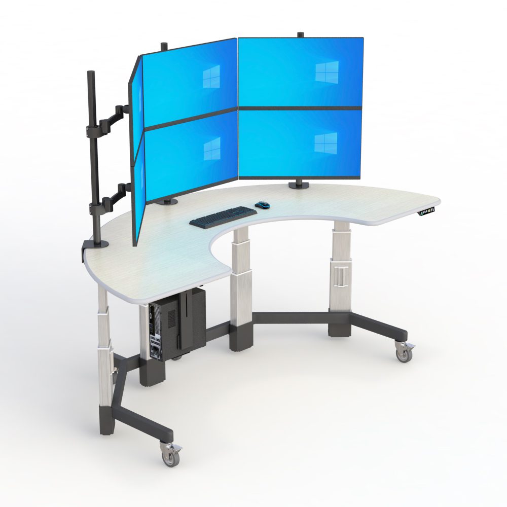 Home telehealth desk by AFC: A compact desk with a built-in screen and medical equipment for remote healthcare consultations.