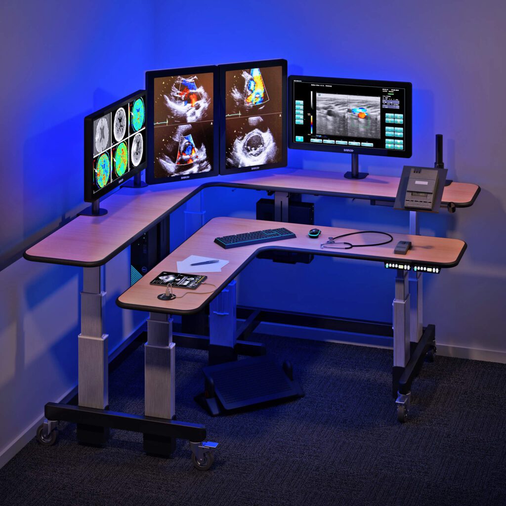 Dual Tier Standing L Shape Desk Env