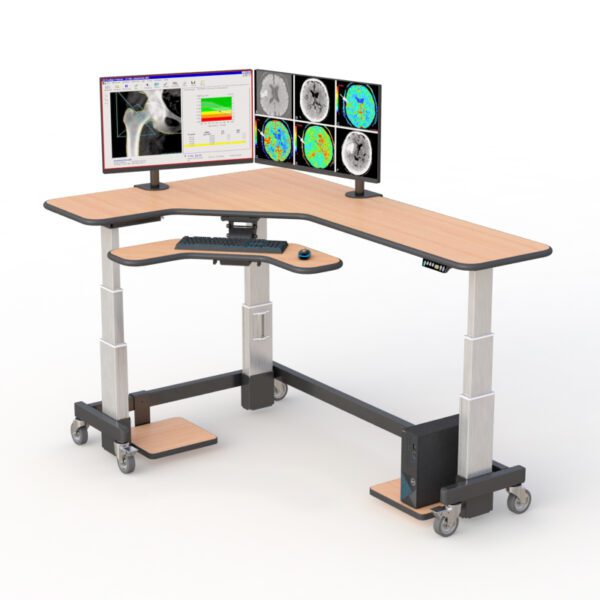 772418 corner standing desk with two monitor arm stand