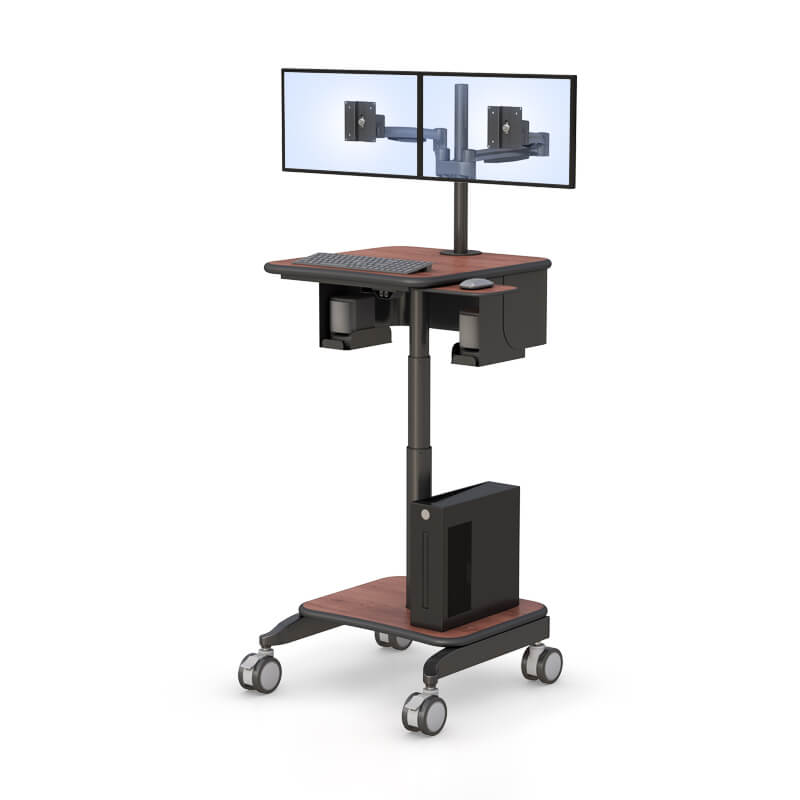 computer cart with dual monitor arm