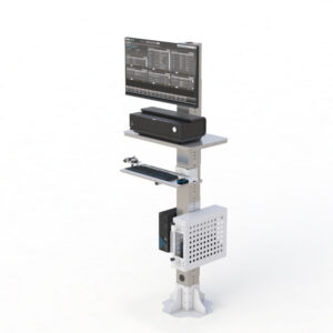 AFC Stainless Steel Clean Room Floor Post With Monitor Mount, Keyboard Tray And Storage Box