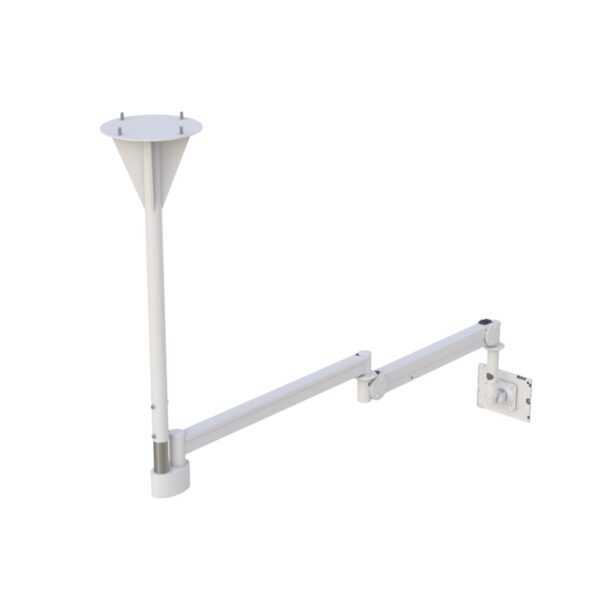 Angled shot of ceiling canopy and swivel joints demonstrating full range of tablet positioning.