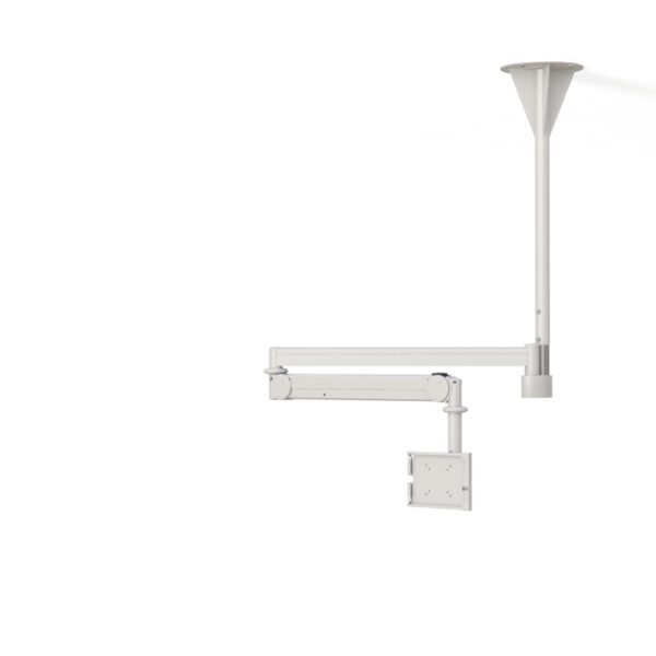 Installed in clinical or retail setting, featuring ceiling-mounted tablet in use at ergonomic height.