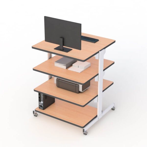 Rear view showcasing the four spacious shelves of the workstation