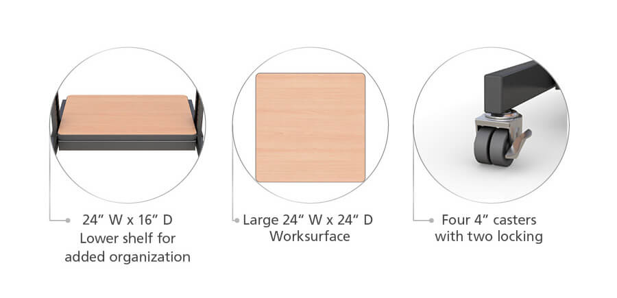Top-down view of the workstation's 24" x 24" worksurface
