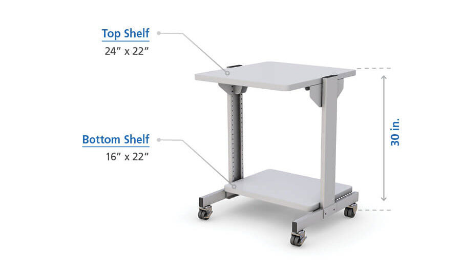 Mobile Utility Computer Cart with Single Desktop Shelf at inch height specs Mobile Utility Computer Cart with Single Desktop Shelf at inch height specs