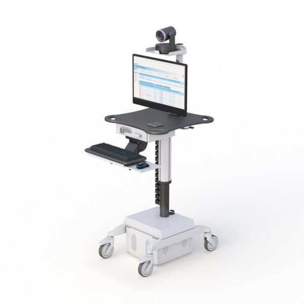 Front view of Logitech Rally Camera Medical Cart Workstation