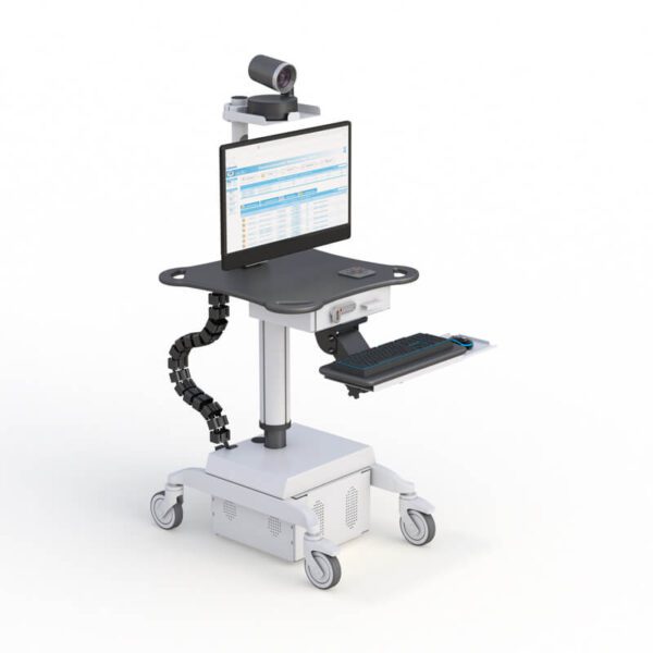 Side view of the ergonomic medical cart for Logitech Rally