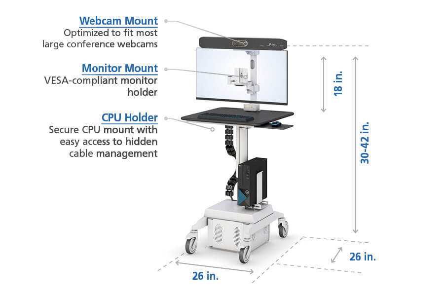 Close-up of adjustable webcam mount for large conference cameras, including Poly Studio X50