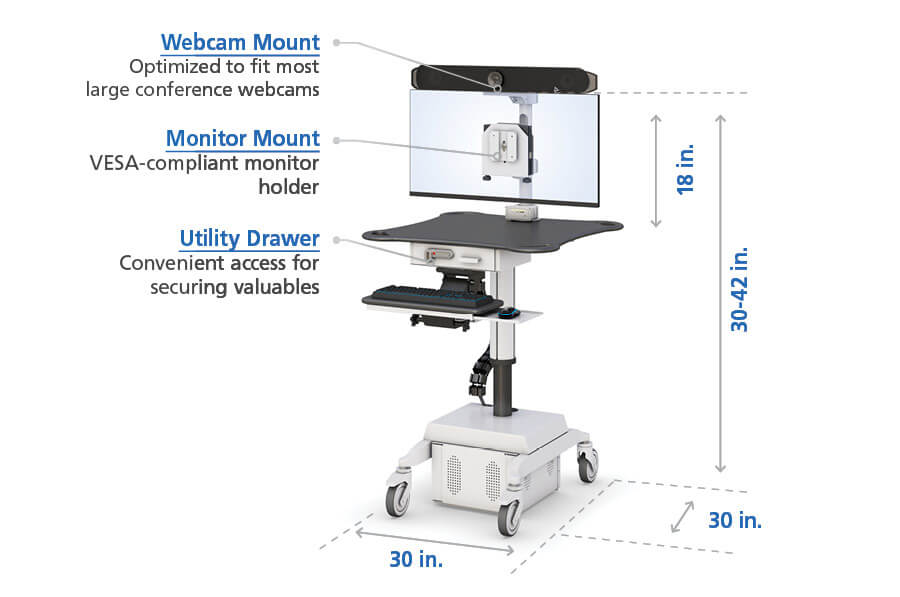 Close up of cable management system on ergonomic monitor cart