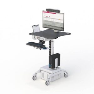 Front view of Mobile Telemedicine Cart with Poly Studio X mounted