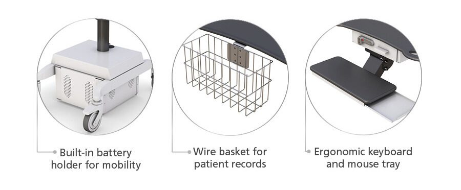 Integrated power supply unit on the mobile telemedicine cart