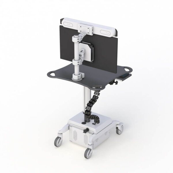 Rear view showcasing the sturdy frame and stability of the ergonomic cart