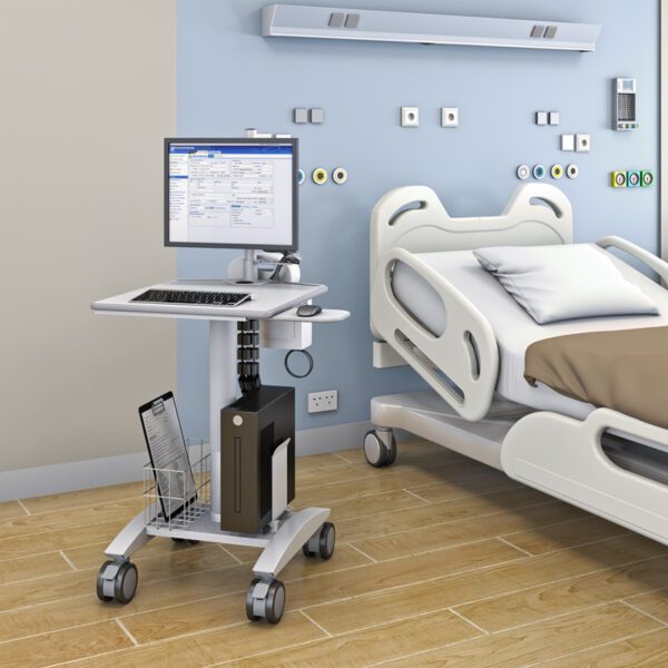 Mobile Monitor Stand – Adjustable Computer Pole Cart on Wheels View