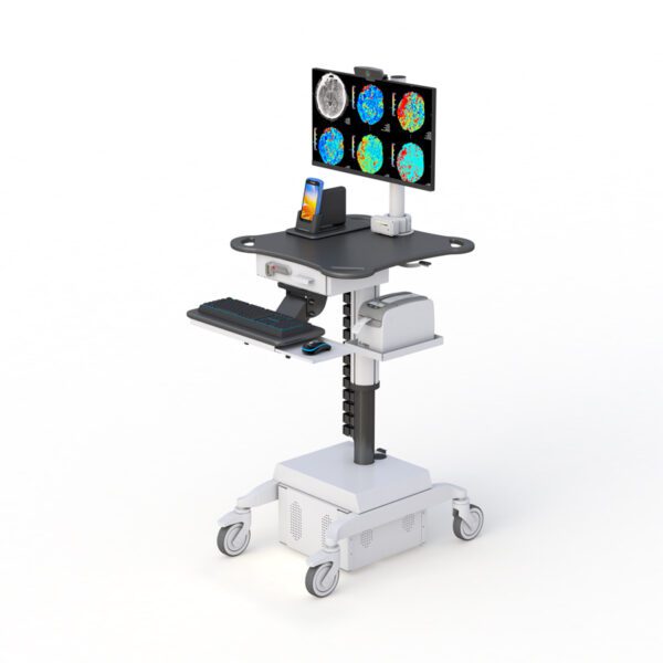 Mobile Medical Workstation Cart with Integrated Zebra Device Mounts 