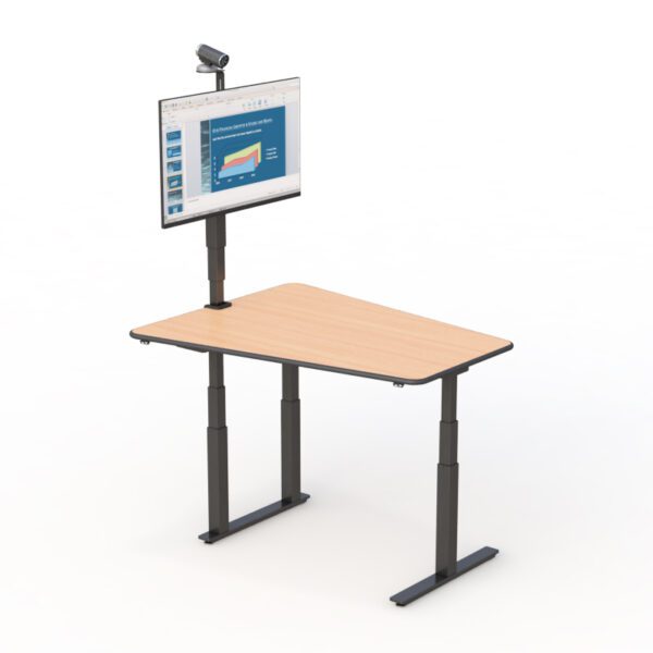 Omnivision huddle table showing integrated monitor mount and cable management