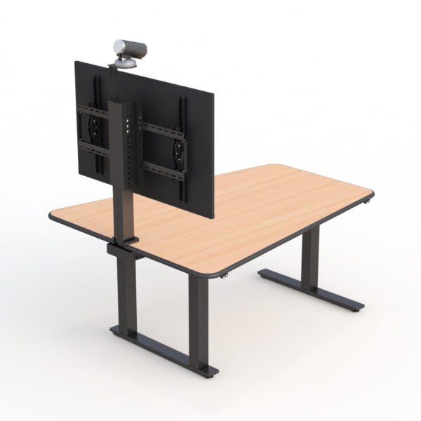 Close-up of electronic height adjustment controls on Omnivision huddle table