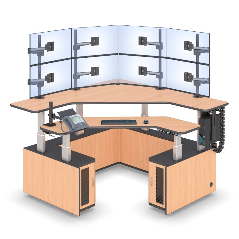 Corner Dual-Tier Multi-Monitor Workstation – Adjustable Ergonomic Desk for 8 Monitors - Image 5