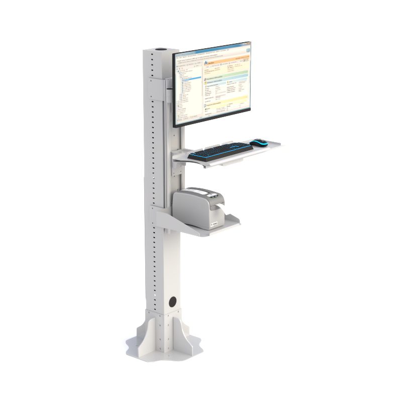 Industrial Floor Post with Printer Shelf & Extendable Keyboard Arm – Gray Finish - Image 5